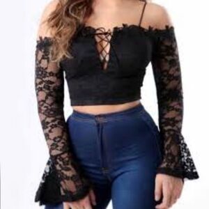 Top Chic Off The Shoulders Lace Up Crop Top Size Large